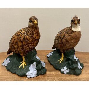 Vintage 60s Ceramic Quail Figurines Holland Mold Set of 2 Hand Painted